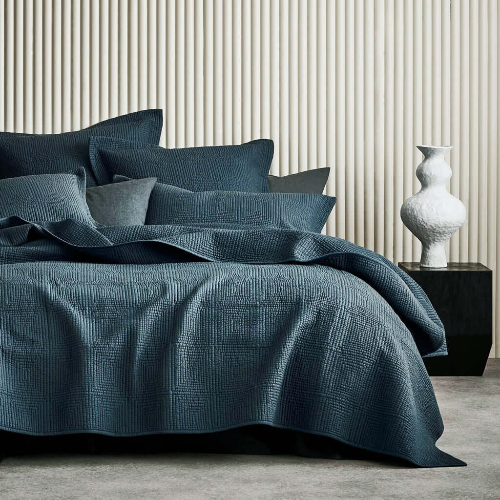 Ensemble de couvre - lit GRID ( Indigo ) - Literie - Déco et moi