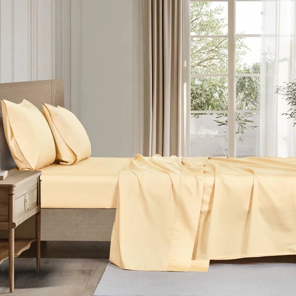 Ensemble de draps en coton biologique , 500 fils ( Jaune ensoleillé ) - Draps Literie & Déco et moi - Literie-Déco et moi 