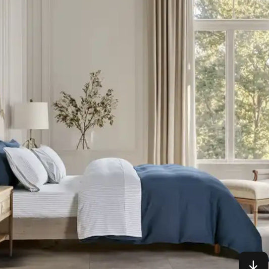 Ensemble de draps en coton VALE  ( Rayé bleu et crème) - Draps Literie & Déco et moi - $129.99! Literie-Déco et moi 