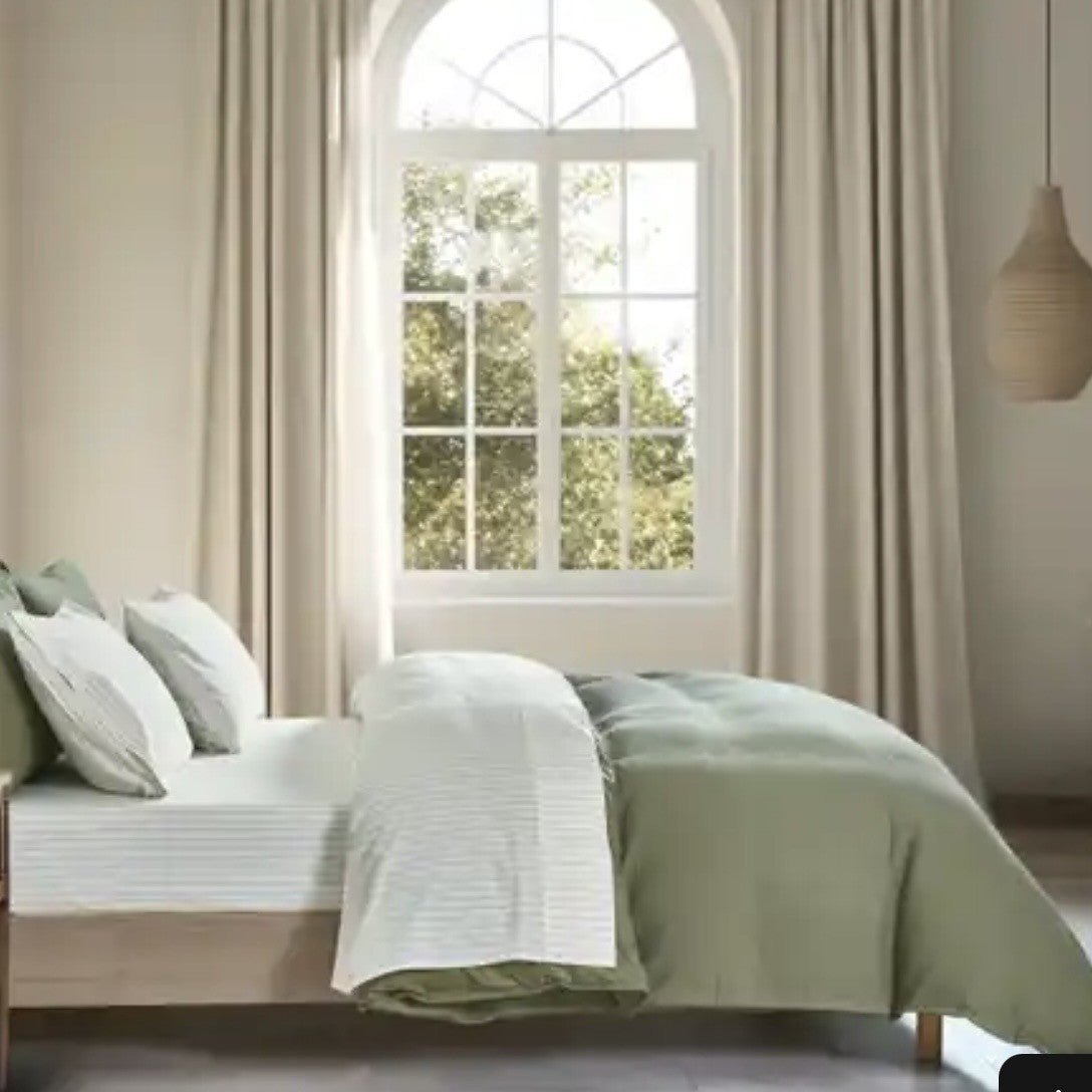 Ensemble de draps en coton VALE  ( Rayé vert sauge et crème ) - Draps Literie & Déco et moi - $129.99! Literie-Déco et moi 