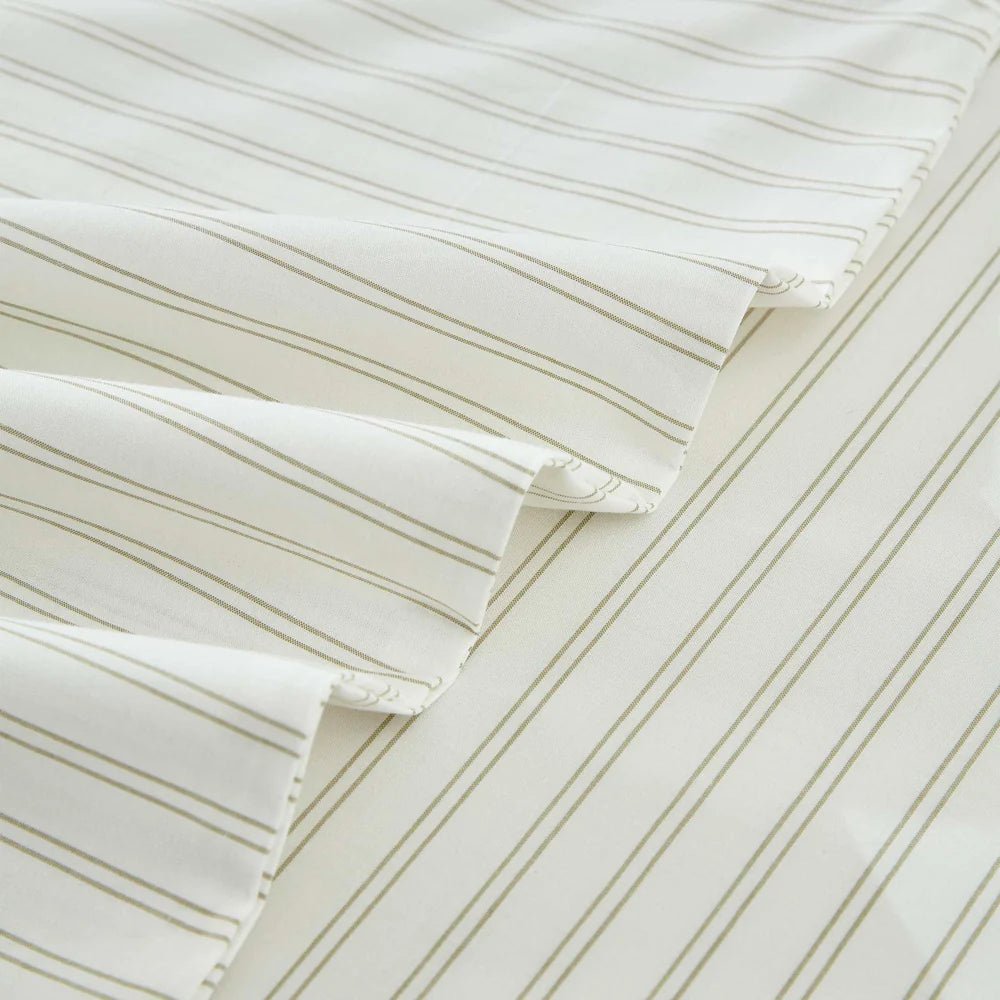 Ensemble de draps en coton VALE  ( Rayé vert sauge et crème ) - Draps Literie & Déco et moi - $129.99! Literie-Déco et moi 
