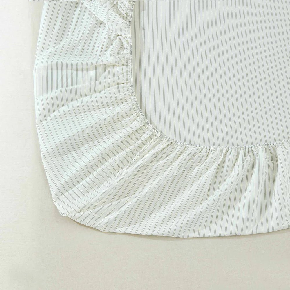 Ensemble de draps en coton VALE  ( Rayé vert sauge et crème ) - Draps Literie & Déco et moi - $129.99! Literie-Déco et moi 