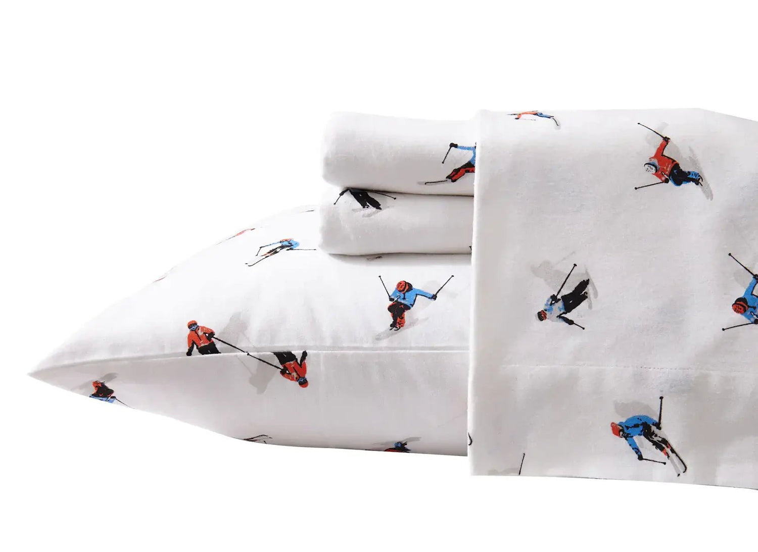 Ensemble de draps  imprimés en flanelle SKIEURS Draps  ,disponible chez Literie-Déco et moi 