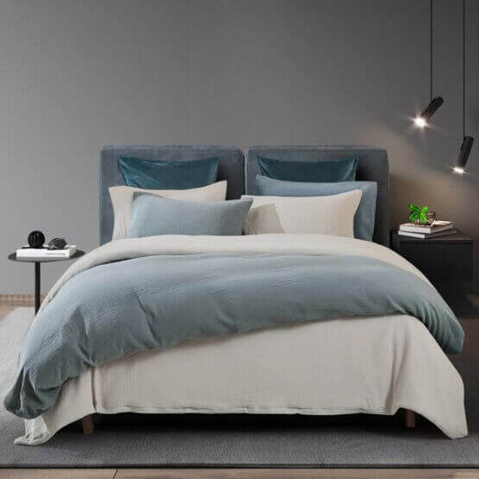 Ensemble de housse de couette CRINKLE ( Bleu crépuscule ) - Housse de couette Daniadown - $249.99! Literie-Déco et moi 
