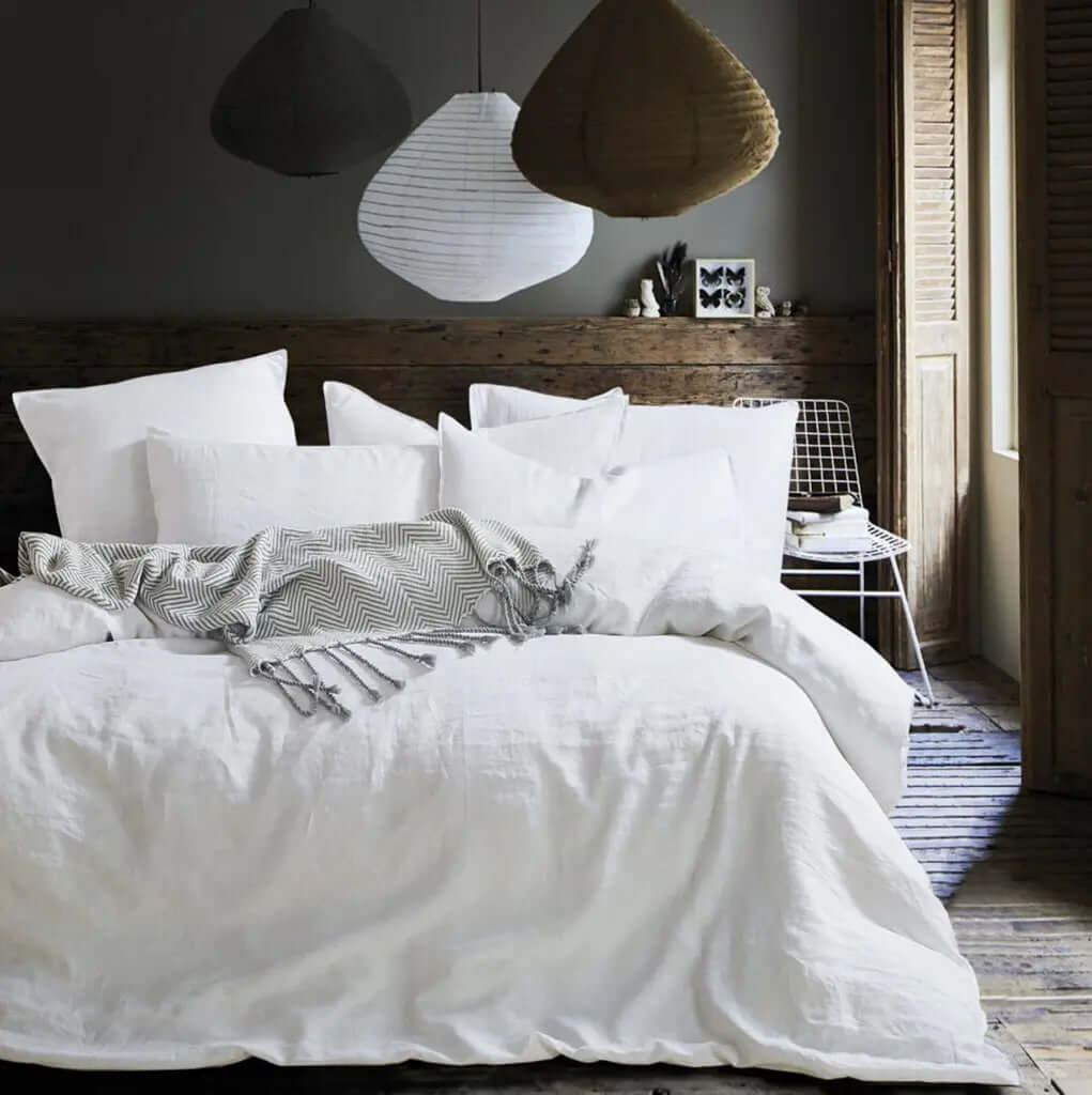 Ensemble de housse de couette en lin blanc STAR WHITE Housse de couette  ,disponible chez Literie-Déco et moi 