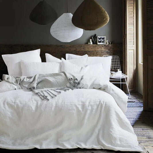 Ensemble de housse de couette en lin blanc STAR WHITE Housse de couette  ,disponible chez Literie-Déco et moi 