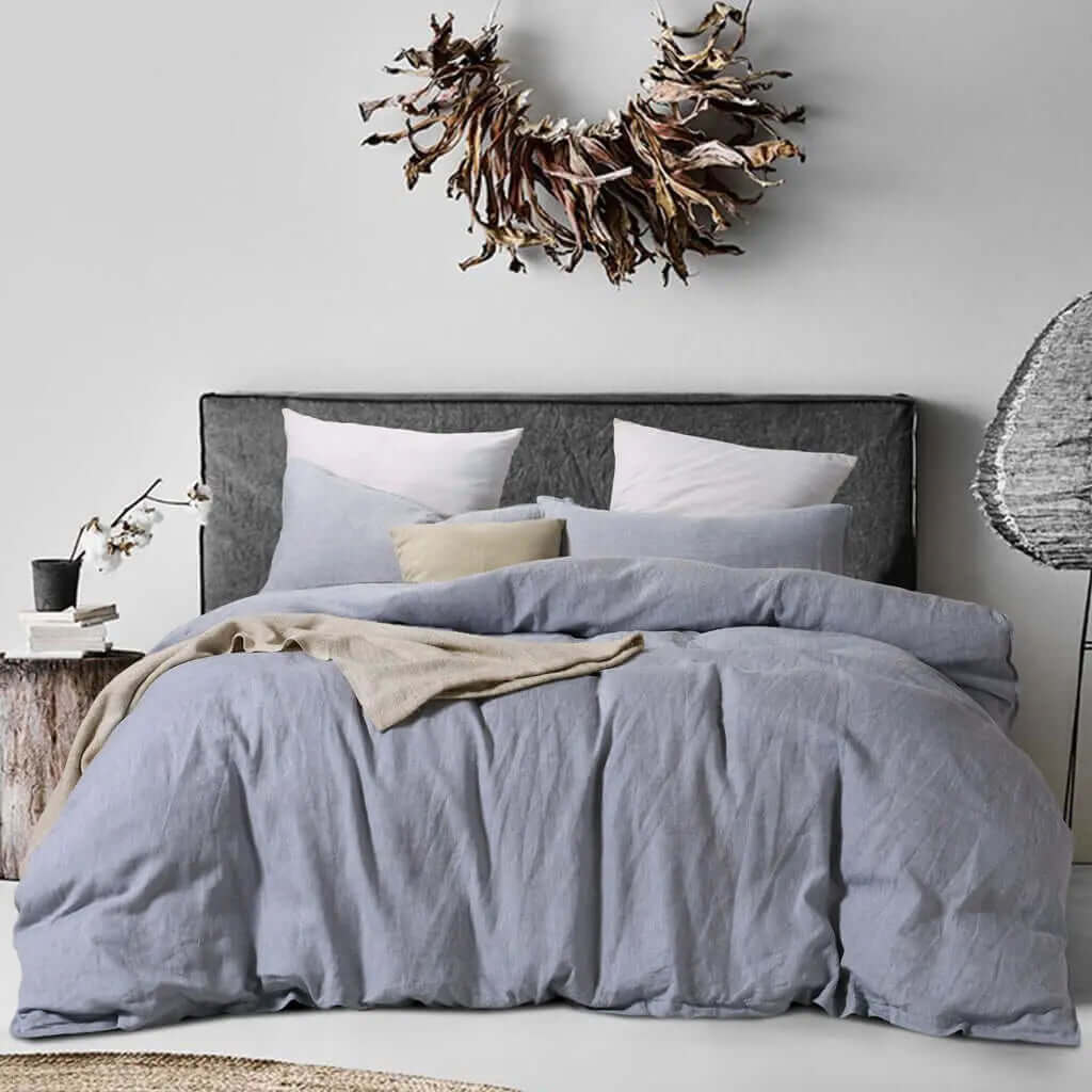 Ensemble de housse de couette en 100% lin français ( Bleu chiné Heather ) - Housse de couette Daniadown - Literie-Déco et moi 