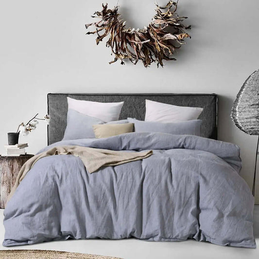 Ensemble de housse de couette en 100% lin français ( Bleu chiné Heather ) - Housse de couette Daniadown - $384.99! Literie-Déco et moi