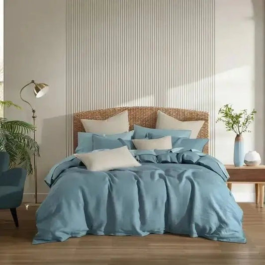Ensemble de housse de couette en 100% lin français ( Bleu Niagara ) - Housse de couette Daniadown - $384.99! Literie-Déco et moi