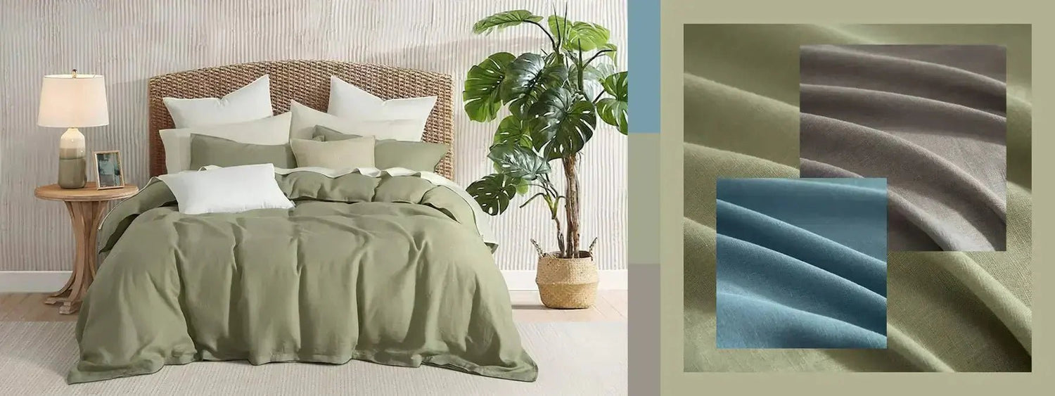 Ensemble de housse de couette en 100% lin français ( Bleu Niagara ) - Literie - Déco et moi