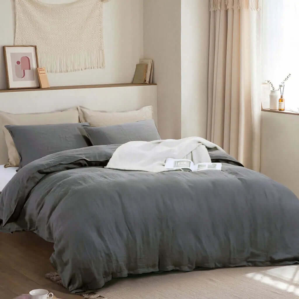Ensemble de housse de couette en 100% lin français ( Graphite ) - Housse de couette Daniadown - Literie-Déco et moi 