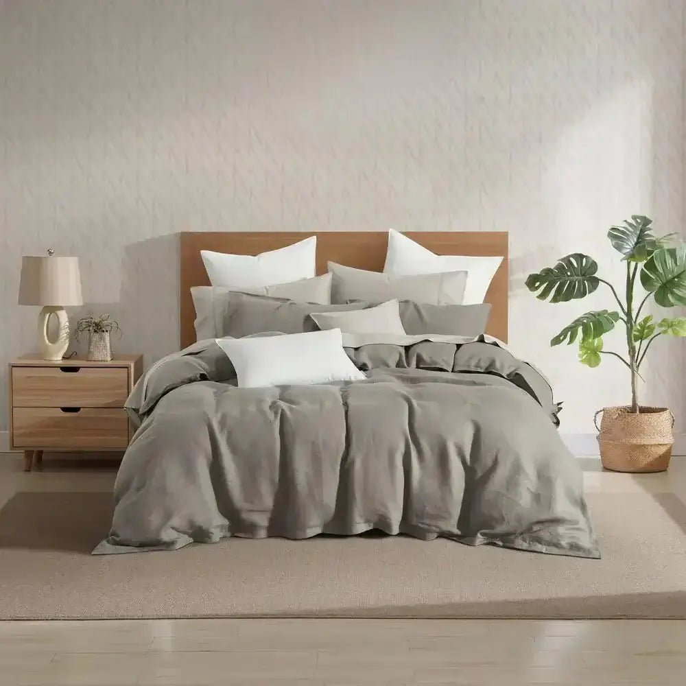 Ensemble de housse de couette en 100% lin français ( Gris Fossile ) - Housse de couette Daniadown - Literie-Déco et moi 