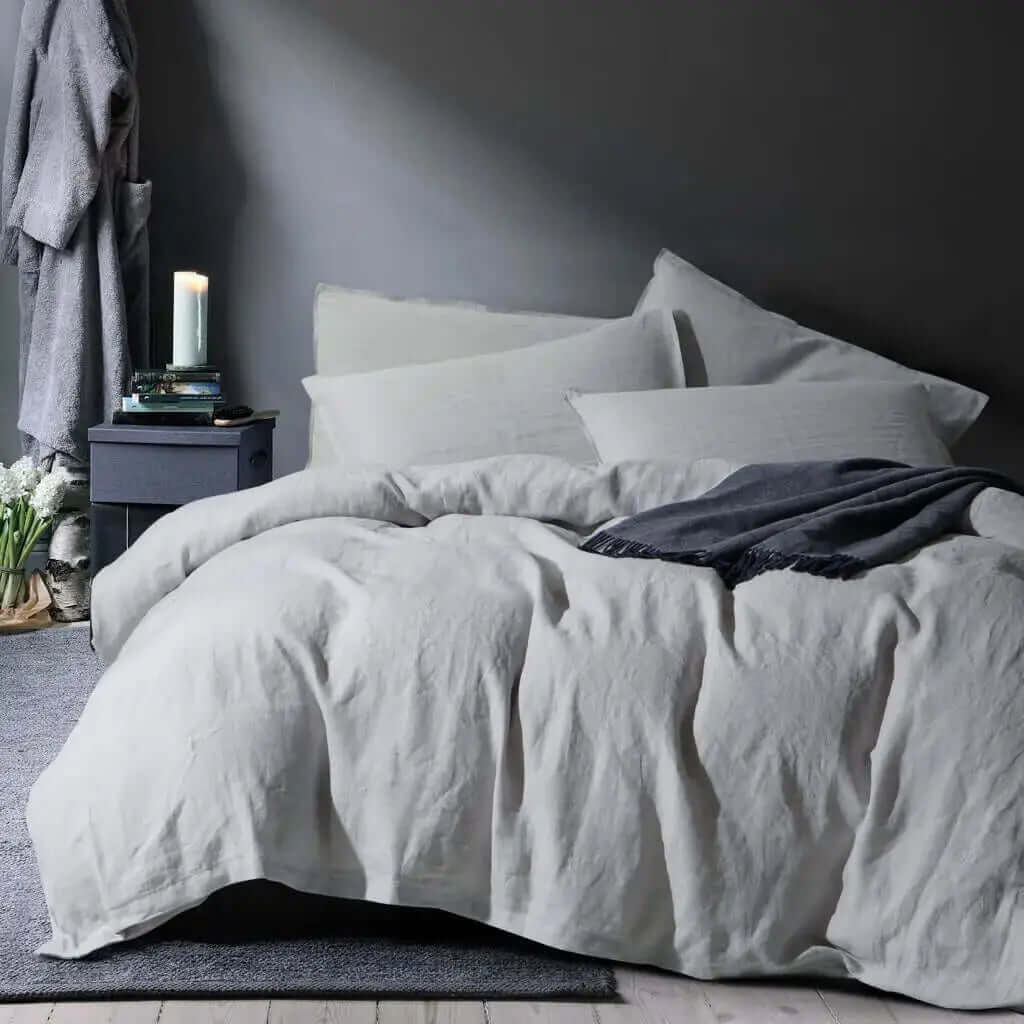 Ensemble de housse de couette en 100% lin français gris ( Quarry Linen ) - Housse de couette Daniadown - Literie-Déco et moi 