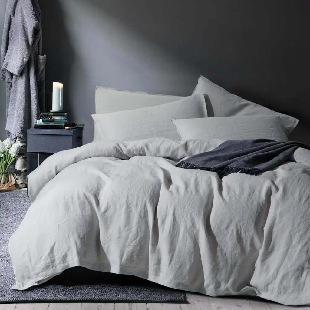 Ensemble de housse de couette en 100% lin français gris ( Quarry Linen ) - Literie - Déco et moi