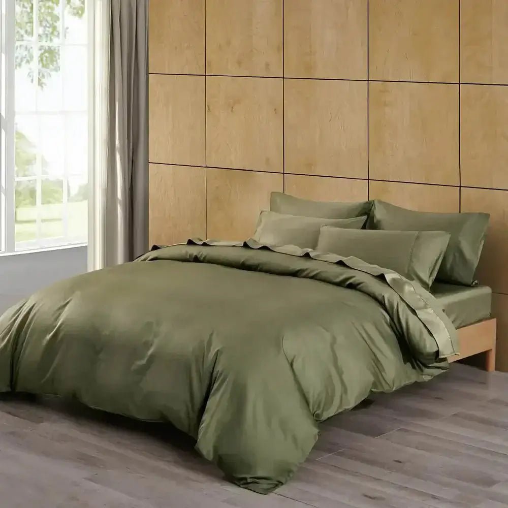 Ensemble de housse de couette en coton PIMA ( 400 fils )- Vert Mousse - Housse de couette Daniadown - Literie-Déco et moi 