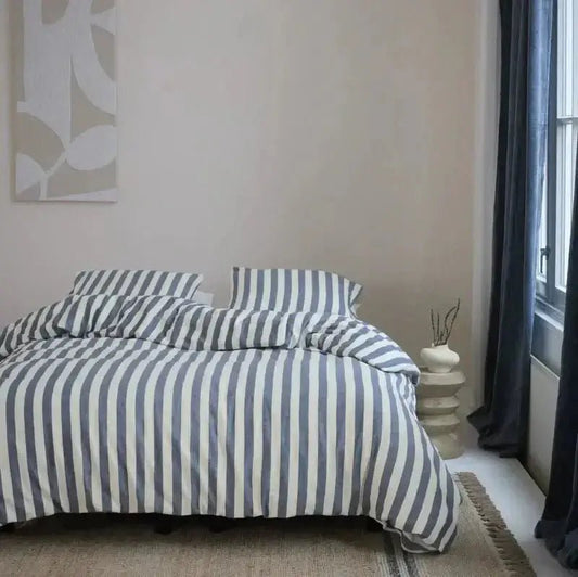 Ensemble de housse de couette en flanelle à rayures bleues Elias-Par Brunelli - Housse de couette Brunelli - $249.99! Literie-Déco et moi 