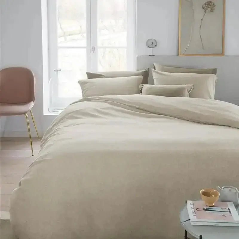 Ensemble de housse de couette en flanelle naturelle BONHEUR- Par Brunelli - Housse de couette Brunelli - Literie-Déco et moi 