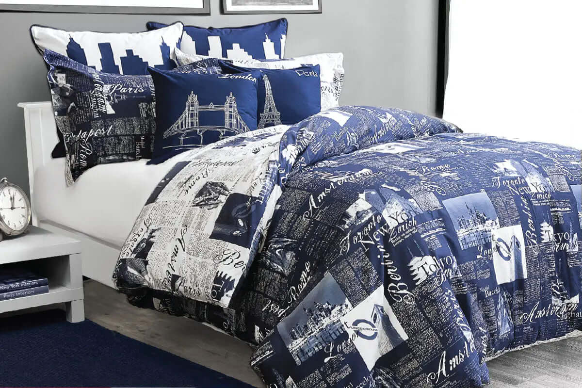 Ensemble de housse de couette PASSEPORT BLEUE ( RÉVERSIBLE ) - Literie - Déco et moi