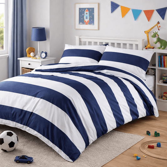 Ensemble de housse de couette pour enfant rayée ANIA (Marine) - Housse de couette Literie-Deco & moi - $159.99! Literie-Déco et moi 