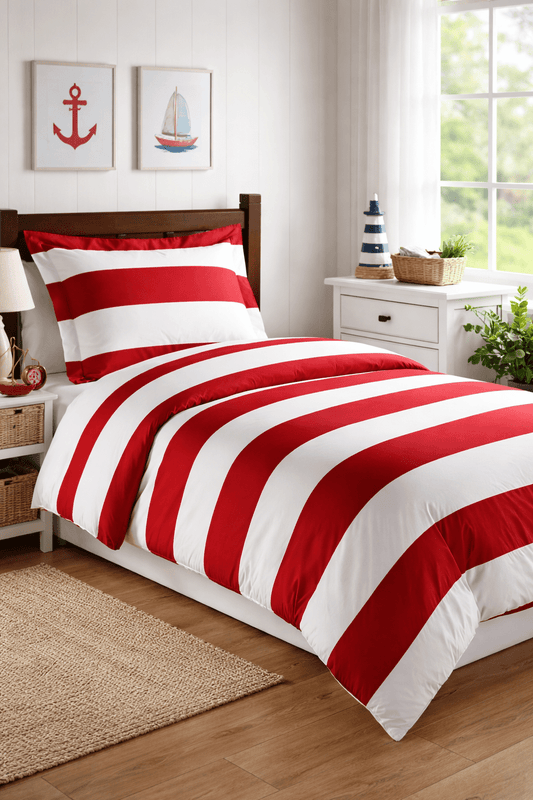 Ensemble de housse de couette rayée ANIA ( Rayé rouge et blanc ) - Housse de couette enfant Literie-Deco & moi - $159.99! Literie-Déco et moi 