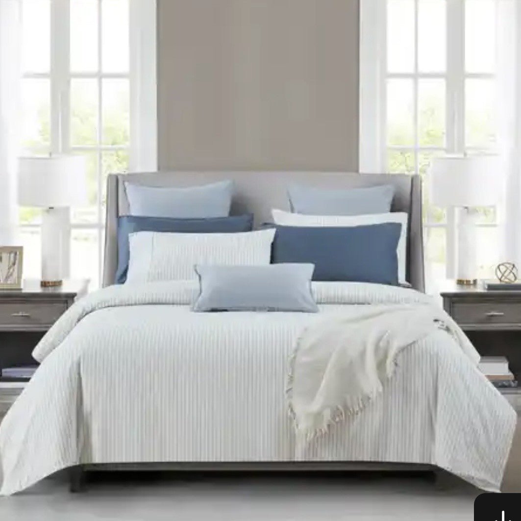 Ensemble de housse de couette VALE  ( Rayé bleu et crème ) - Housse de couette Daniadown - Literie-Déco et moi 