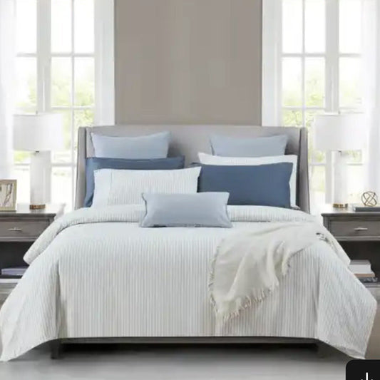 Ensemble de housse de couette VALE  ( Rayé bleu et crème ) - Housse de couette Daniadown - $154.99! Literie-Déco et moi 
