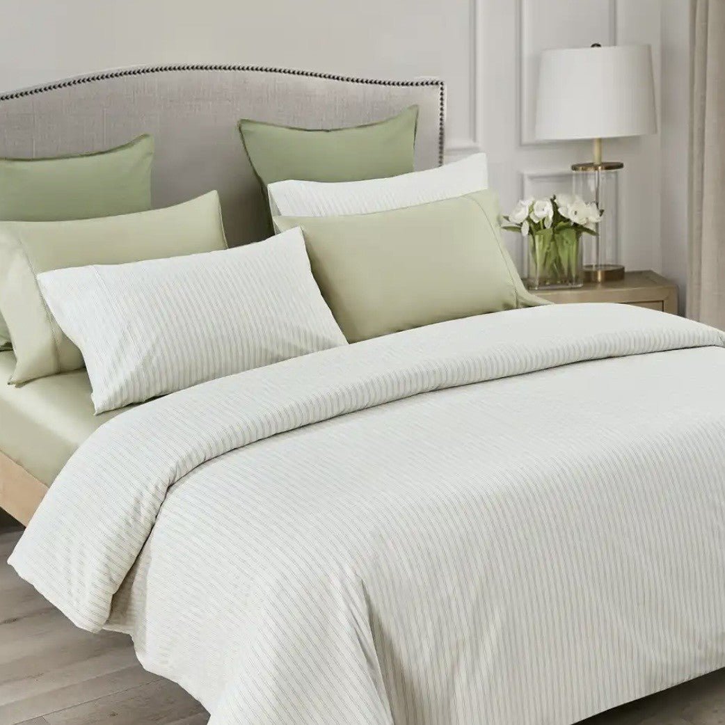 Ensemble de housse de couette VALE ( Rayé vert sauge et crème ) - Housse de couette Daniadown - Literie-Déco et moi 