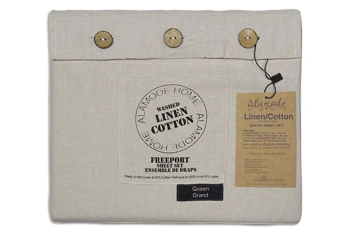 Ensemble draps en lin et coton FREEPORT ( taupe/sable )  ( 55% lin-45% coton) - Draps rjs trading - Literie-Déco et moi 