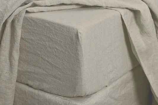Ensemble draps en lin et coton FREEPORT ( taupe/sable )  ( 55% lin-45% coton) Draps  ,disponible chez Literie-Déco et moi 