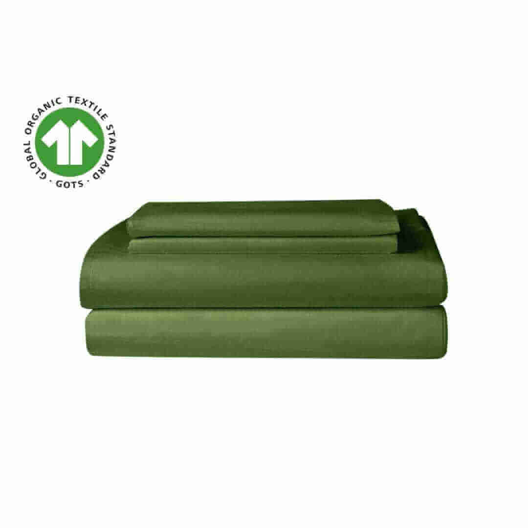 Ensemble draps en percale biologique ( Vert ) 300 fils au pouce Draps  ,disponible chez Literie-Déco et moi 