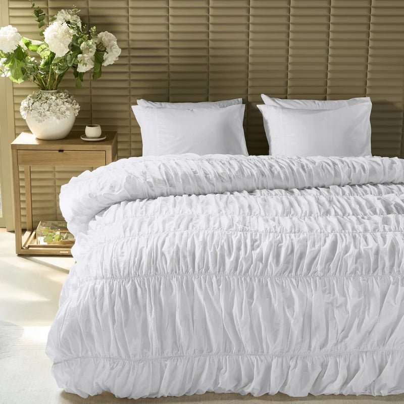 Ensemble housse de couette blanche romantique RUFFLE- Par Brunelli - Housse de couette Brunelli - Literie-Déco et moi 