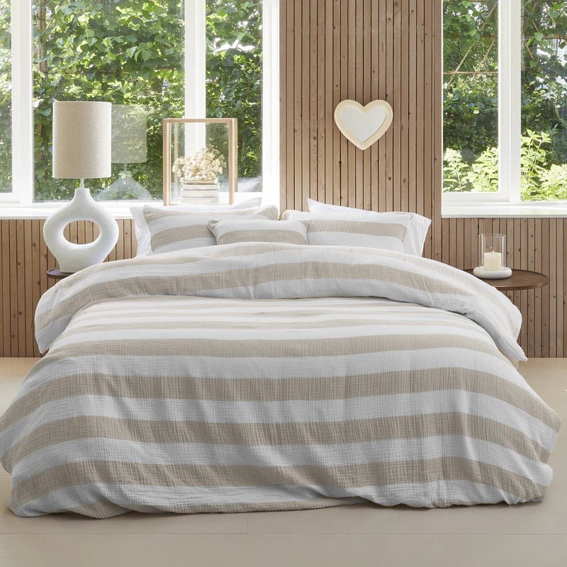 Ensemble housse de couette rayée naturel STRIPE- Par Brunelli - Housse de couette Brunelli - Literie-Déco et moi 