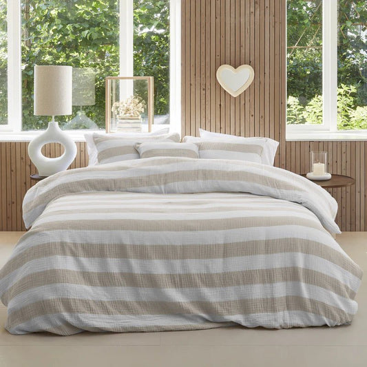 Ensemble housse de couette rayée naturel STRIPE- Par Brunelli - Housse de couette Brunelli - $229.99! Literie-Déco et moi 