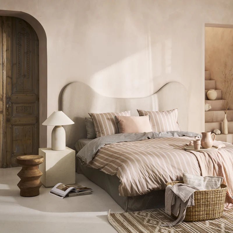 Ensemble housse de couette rayée olive et naturel Martini ( Réversible)- Par Brunelli - Housse de couette Brunelli - Literie-Déco et moi 