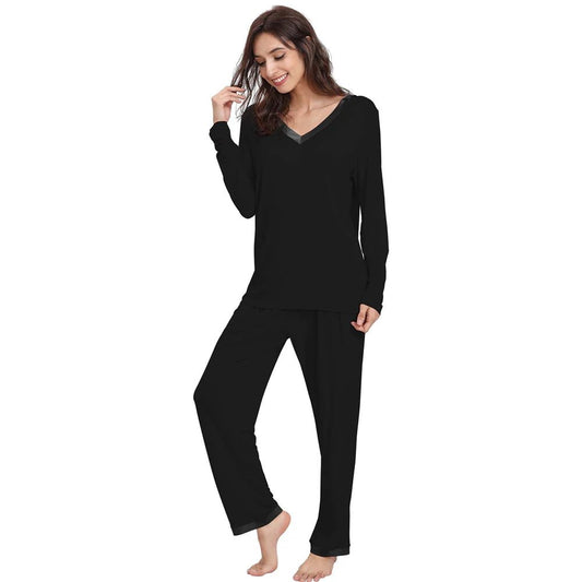 Ensemble pyjama a manches longues en bambou ( Noir ) Chemise de nuit  ,disponible chez Literie-Déco et moi 