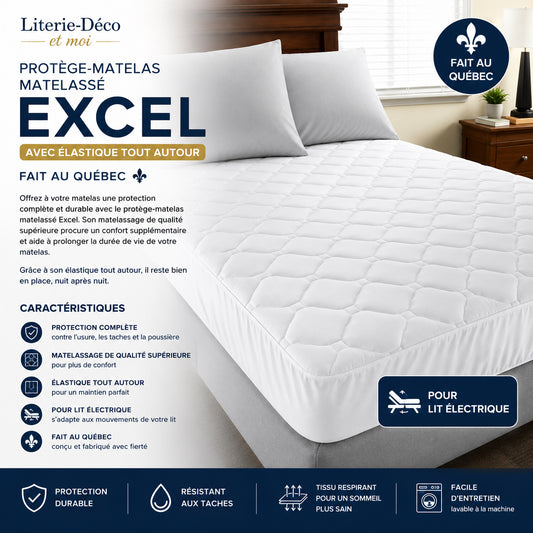 ( Fait au Québec )-Pour lit électrique- Protège-matelas matelassé EXCEL (avec élastique tout autour) - protège-matelas Zénima - Literie-Déco et moi 