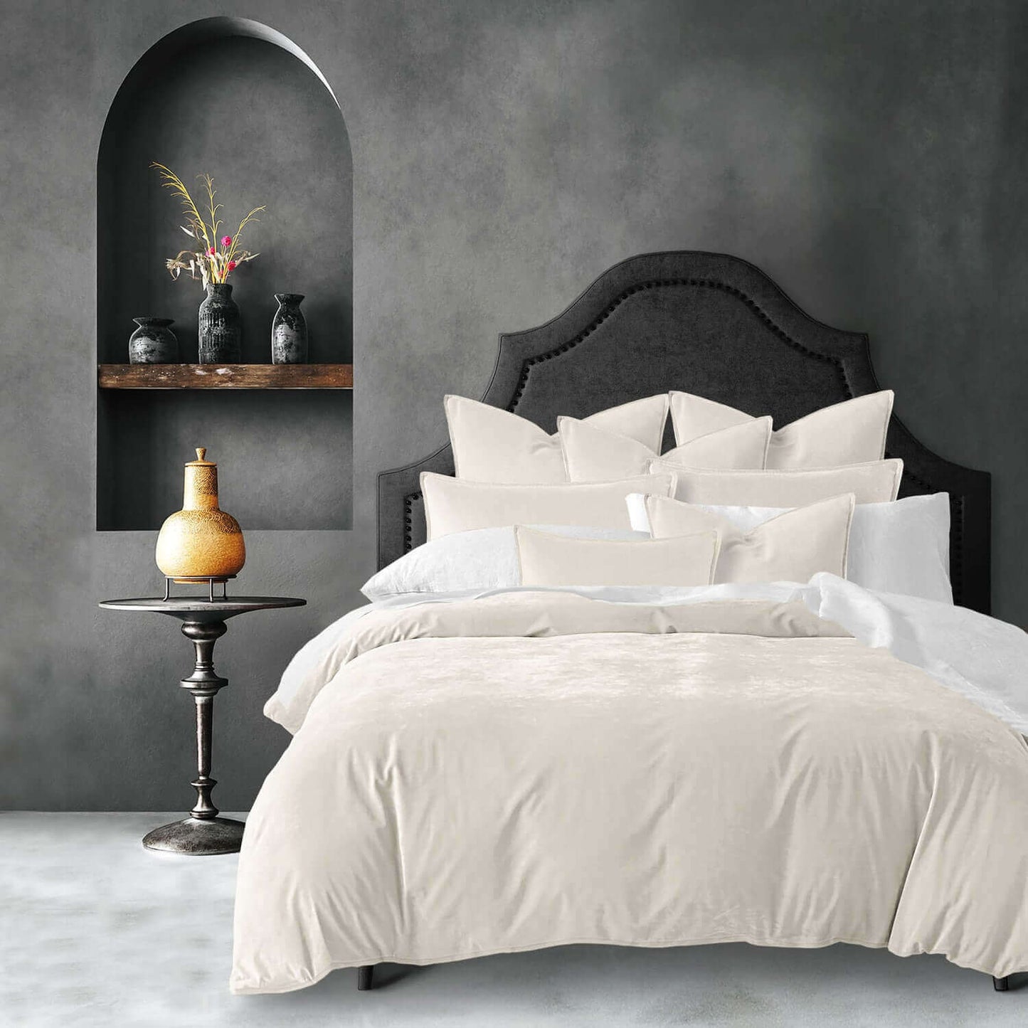FAIT AU CANADA- Ensemble 3 pièces- VELOURS CASCADE( Ivoire) - Par Colcha Linens - Douillette, Couvre-lit, Housse de couette Colcha Linens - Literie-Déco et moi 