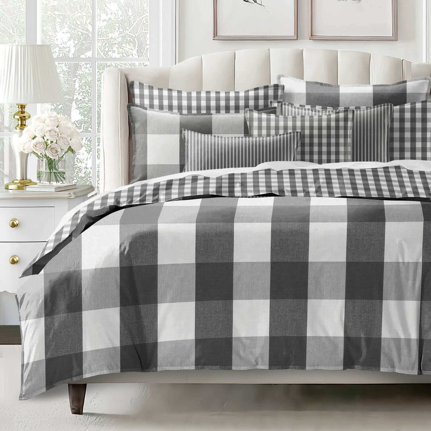 FAIT AU CANADA- Ensemble 3 pièces - WALKER BUFFALO (Gris) - Par Colcha Linens - Douillette, Couvre-lit, Housse de couette Colcha Linens - Literie-Déco et moi 