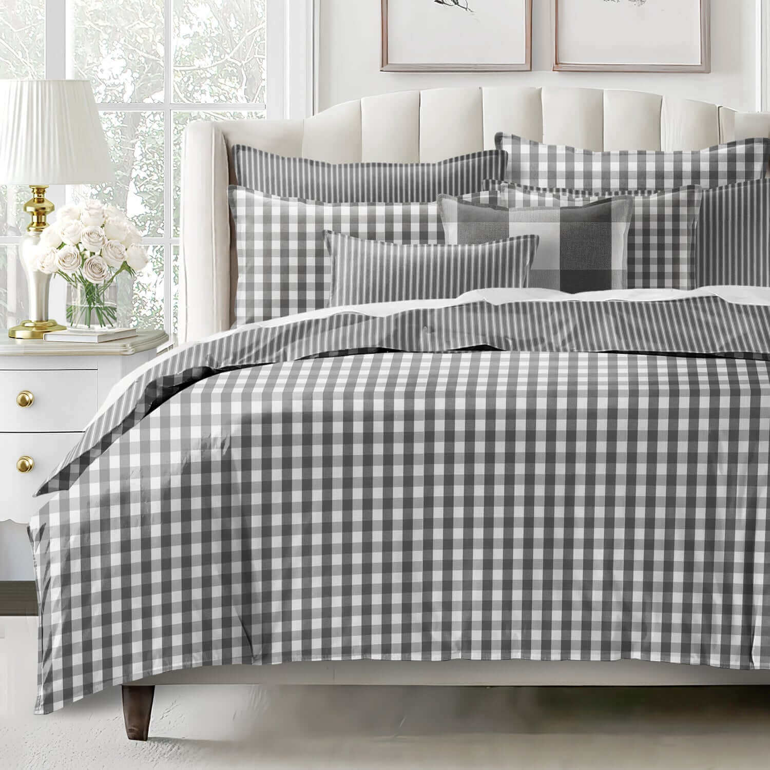  FAIT AU CANADA- Ensemble 3 pièces- WALKER CHECK (Gris) - Par Colcha Linens de Colcha Linens – PRODUIT  de qualité chez Literie & Déco et Moi