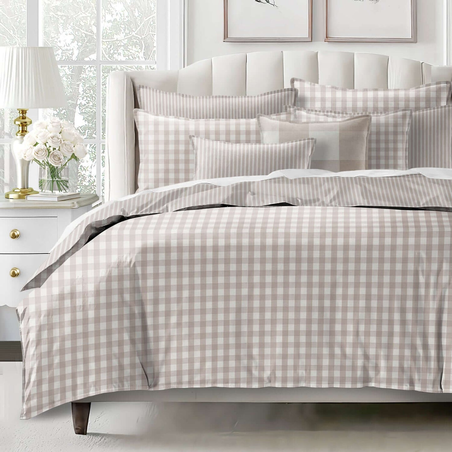 FAIT AU CANADA- Ensemble 3 pièces- WALKER CHECK (Naturel) - Par Colcha Linens Douillette, Couvre-lit, Housse de couette  ,disponible chez Literie-Déco et moi 