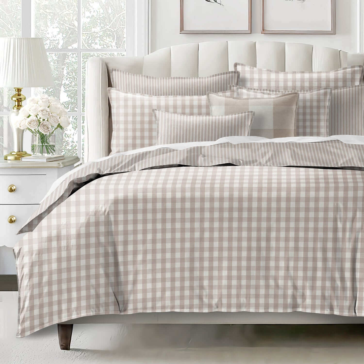 FAIT AU CANADA- Ensemble 3 pièces- WALKER CHECK (Naturel) - Par Colcha Linens - Douillette, Couvre-lit, Housse de couette Colcha Linens - Literie-Déco et moi 