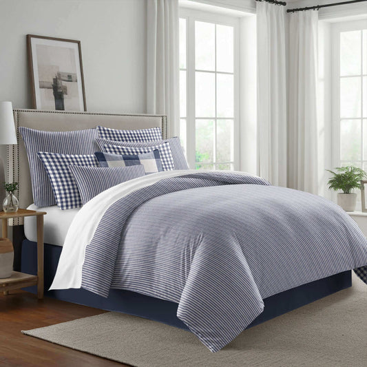 FAIT AU CANADA- Ensemble 3 pièces- WALKER RAYÉ ( Indigo) - Par Colcha Linens - Douillette, Couvre-lit, Housse de couette Colcha Linens - Literie-Déco et moi