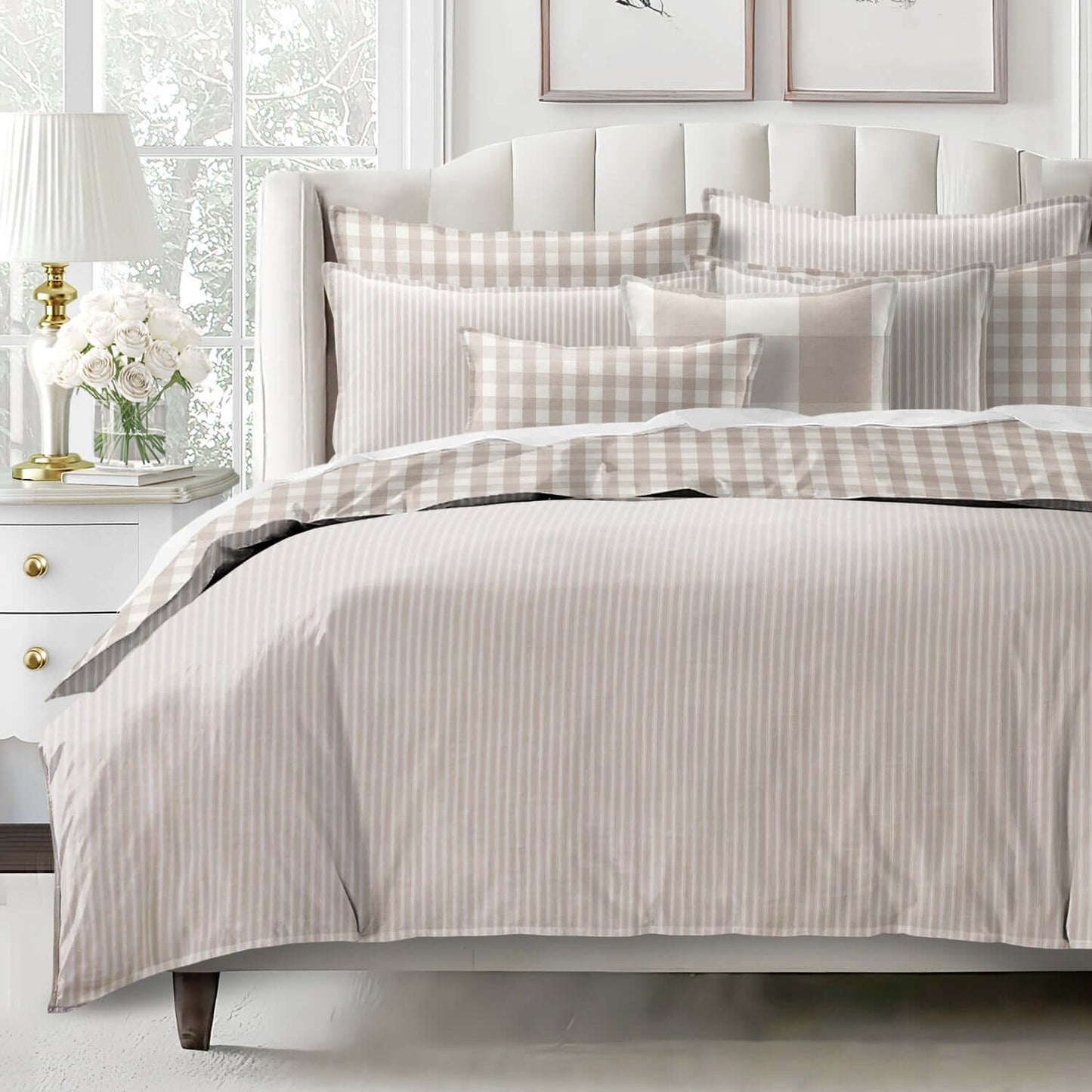 FAIT AU CANADA- Ensemble 3 pièces- WALKER RAYÉ ( Naturel) - Par Colcha Linens Douillette, Couvre-lit, Housse de couette  ,disponible chez Literie-Déco et moi 