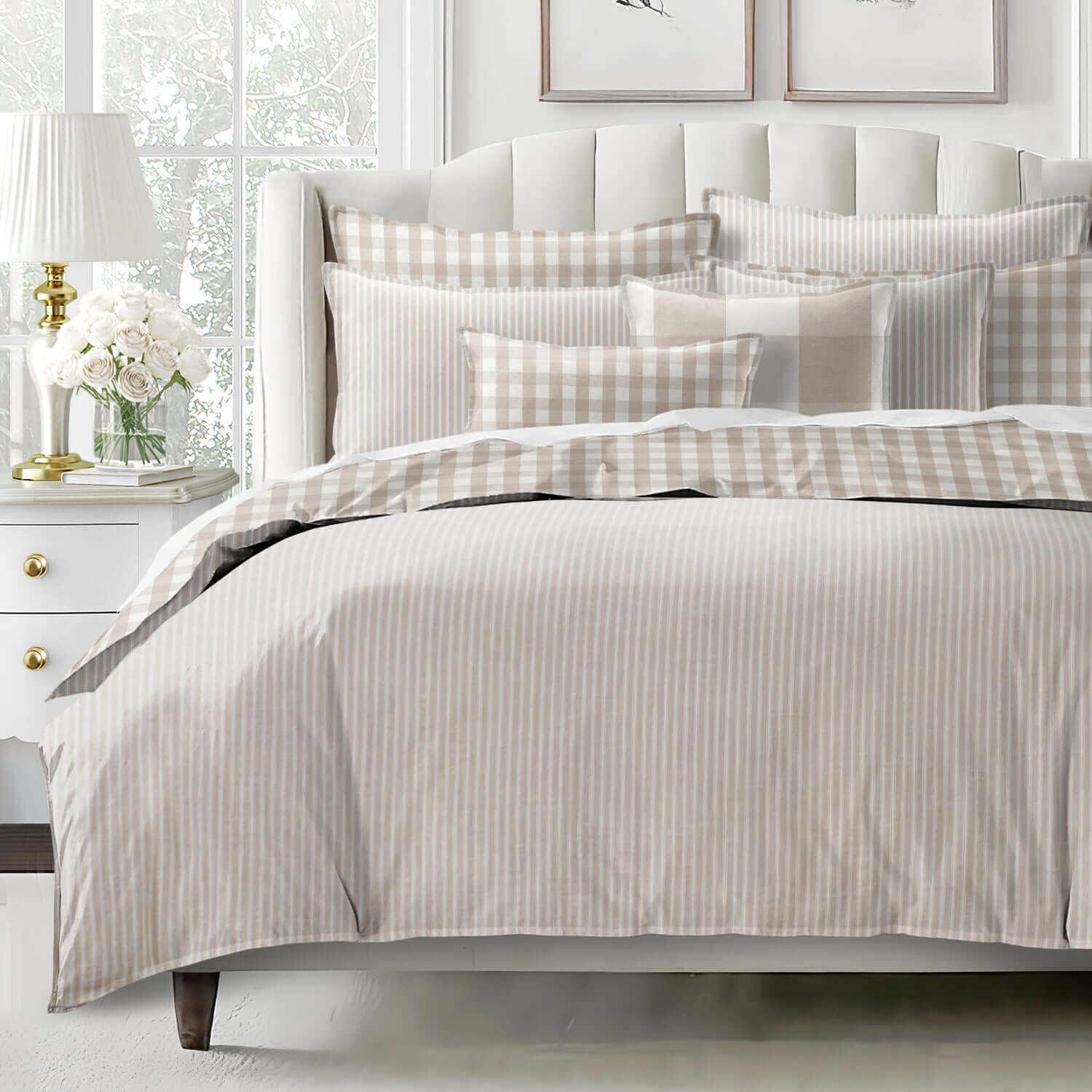 FAIT AU CANADA- Ensemble 3 pièces- WALKER RAYÉ ( Naturel) - Par Colcha Linens Douillette, Couvre-lit, Housse de couette  ,disponible chez Literie-Déco et moi 
