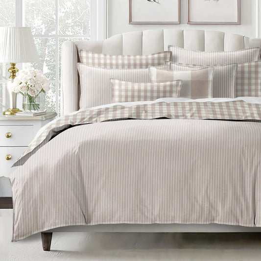 FAIT AU CANADA- Ensemble 3 pièces- WALKER RAYÉ ( Naturel) - Par Colcha Linens Douillette, Couvre-lit, Housse de couette  ,disponible chez Literie-Déco et moi 