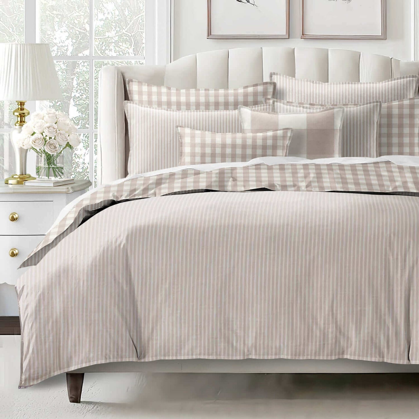 FAIT AU CANADA- Ensemble 3 pièces- WALKER RAYÉ ( Naturel) - Par Colcha Linens - Douillette, Couvre-lit, Housse de couette Colcha Linens - Literie-Déco et moi 
