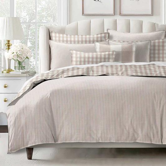 FAIT AU CANADA- Ensemble 3 pièces- WALKER RAYÉ ( Naturel) - Par Colcha Linens - Douillette, Couvre-lit, Housse de couette Colcha Linens - Literie-Déco et moi