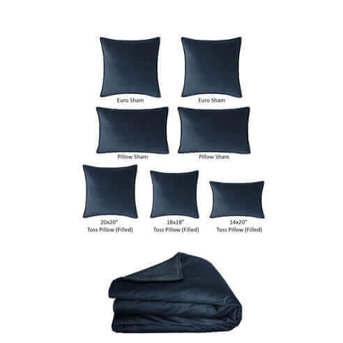 FAIT AU CANADA - Ensemble 8 pièces - VELOURS CASCADE( Marine ) - Par Colcha Linens - Literie - Déco et moi