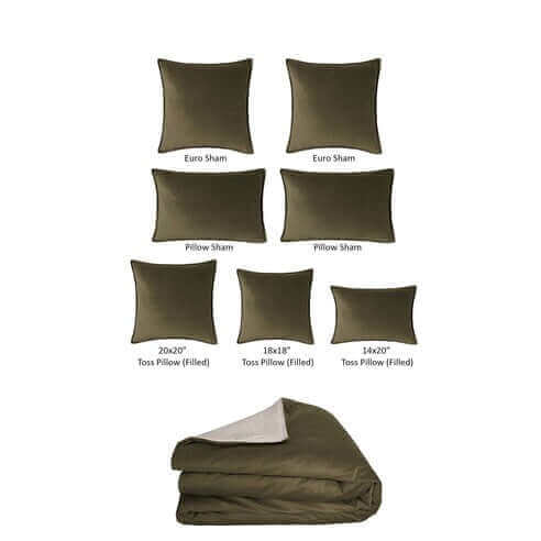 FAIT AU CANADA - Ensemble 8 pièces - VELOURS CASCADE( Olive ) - Par Colcha Linens - Literie - Déco et moi