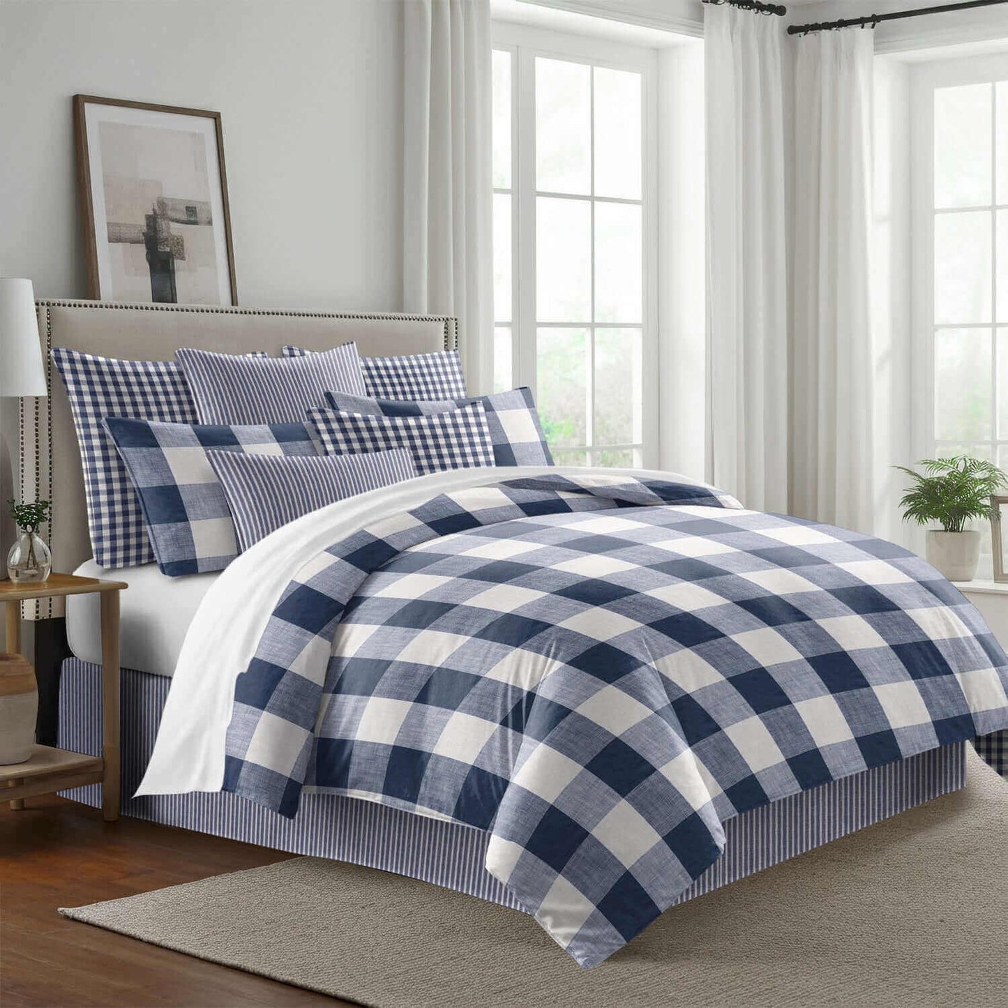 FAIT AU CANADA-Ensemble 8 pièces-WALKER BUFFALO (Indigo) -Par Cocha Linens Douillette, Couvre-lit, Housse de couette  ,disponible chez Literie-Déco et moi 